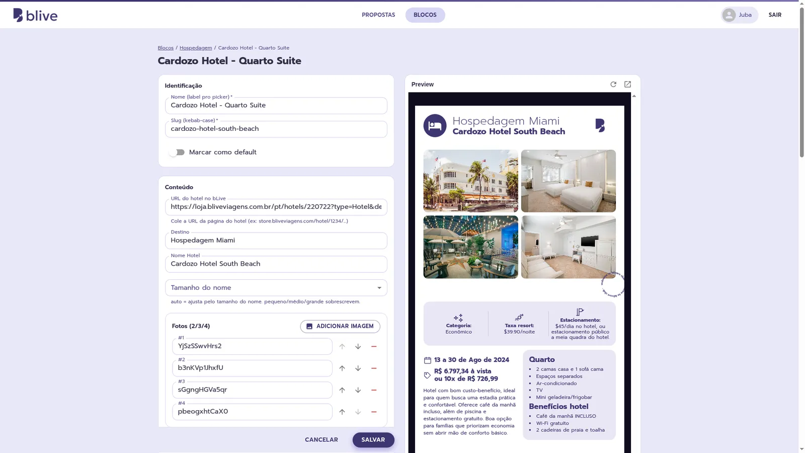 Schema-driven editing — the form is generated from each block’s Zod schema; live preview alongside