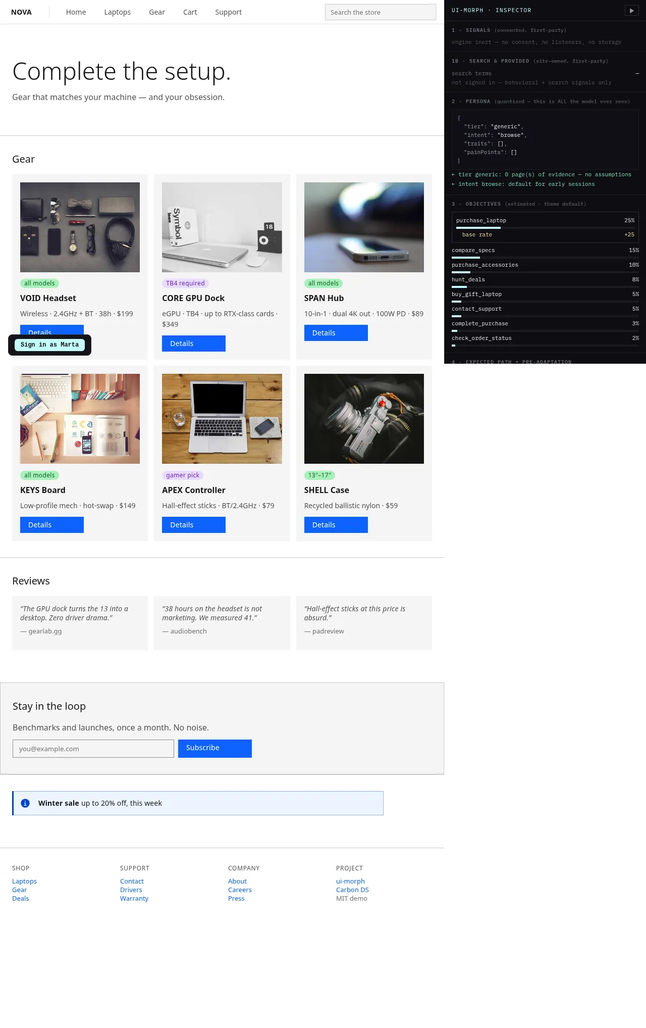 Accessories page before pre-adaptation, standard layout