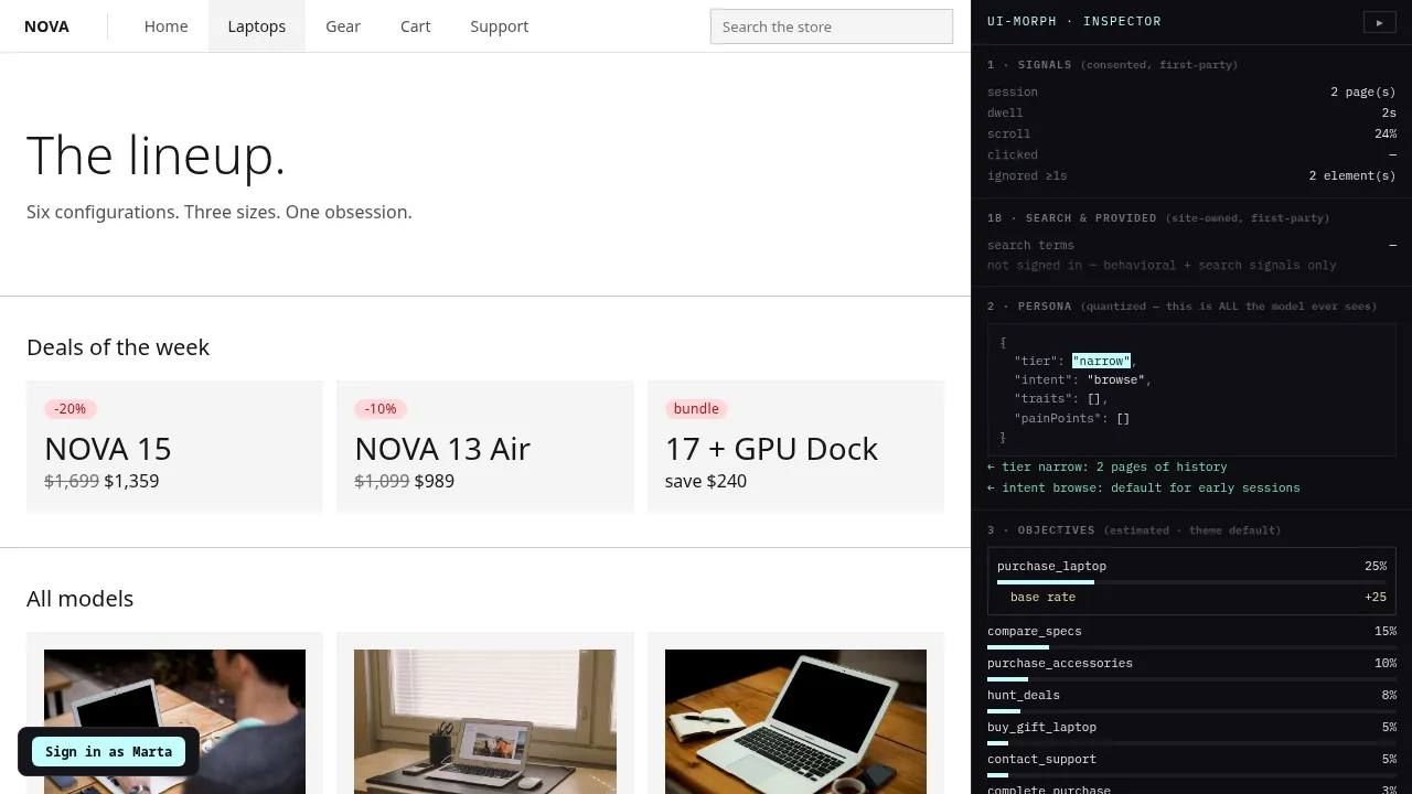 NOVA store products page, default Carbon theme
